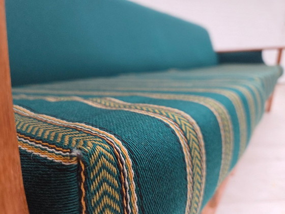 Image 1 of 1970s, Danish 4-seater sofa, furniture wool, solid oak wood.