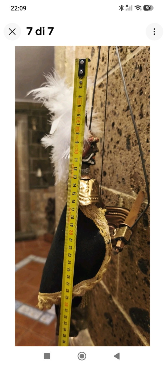 Vintage Puppet Puppet, 40cm, Brass Armor, Ceremonial – Decorative Objects, Metal, Textile (photo 7 of 7)