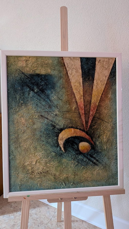 Abstract Mixed-Media Painting – Framed