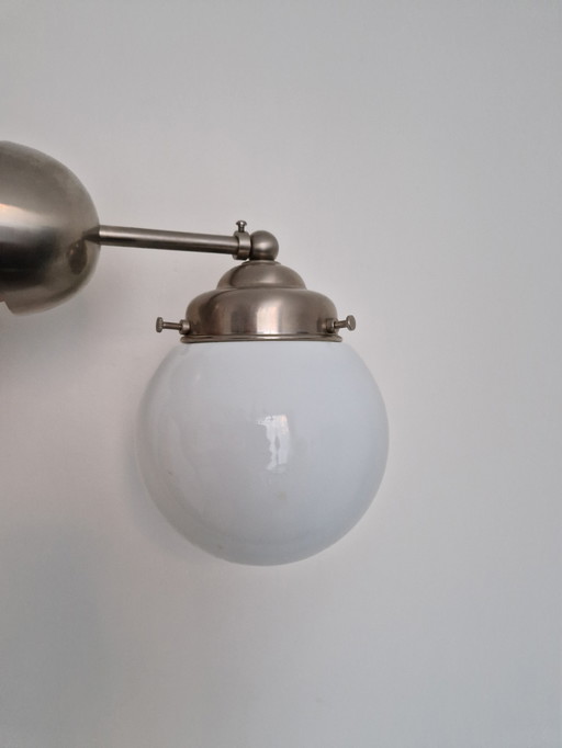 Art deco wall lamp Giso Gispen with milk glass ball matte nickel