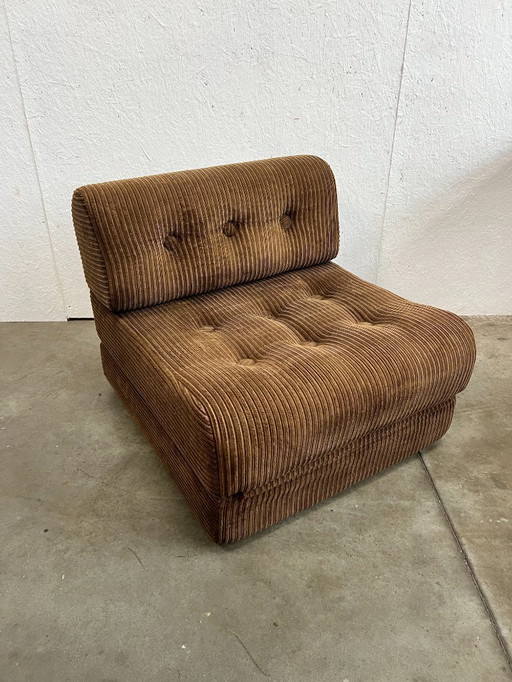 Vintage Fauteuil, Daybed/uitklapbed, Bruin Corduroy, 1970