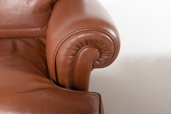 Image 1 of Paire de fauteuils club en cuir marron des années 1970, Italie