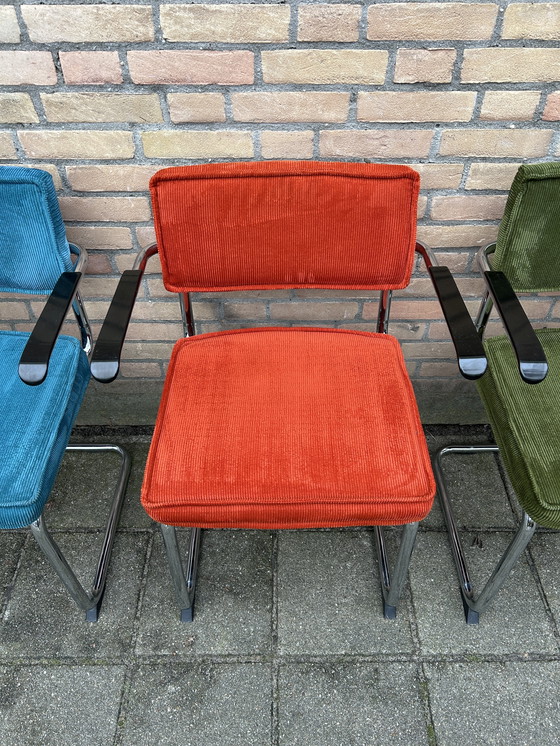 Image 1 of 4 Ribbed Armchairs with Chrome Tubular Frame