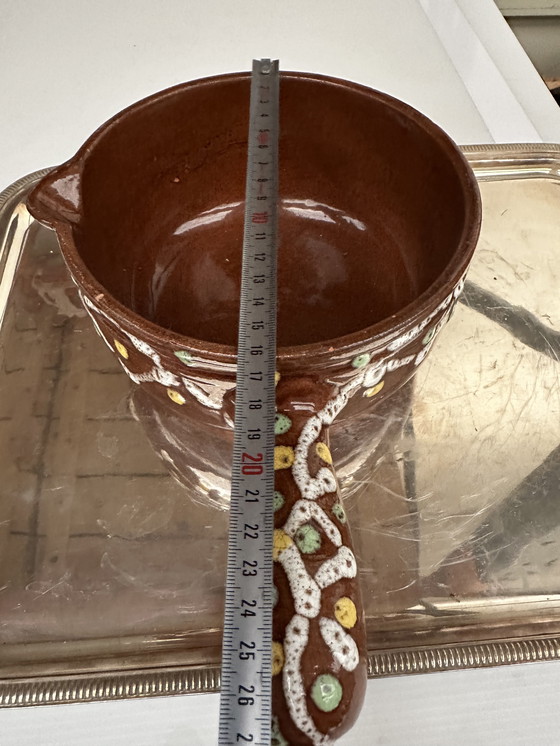 Image 1 of Caquelon antico di Digoin in gres dipinto a mano e smaltato