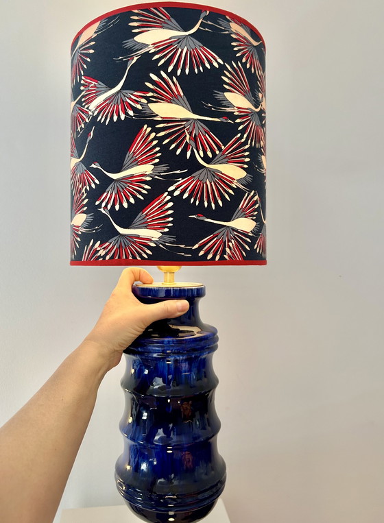 Image 1 of Large 1970s vase lamp with expressive glaze and typical pagoda shape