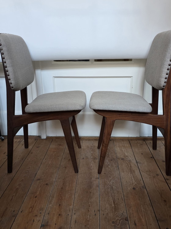 Set aus 2 Mid-Century Modern Esszimmerstühle – Vollständig restauriert in Naturleinen – Wood (photo 12 of 13)