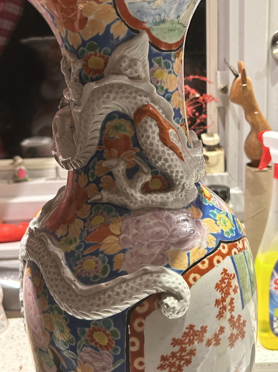 Image 1 of Japanese Hizen Shinpo porcelain maker's mark set of two vases 