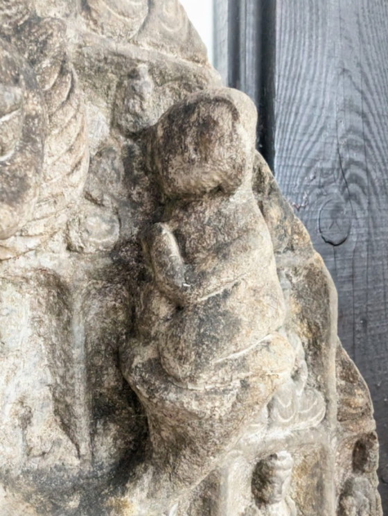 Image 1 of Large Himalayan limestone Buddha stele with naga and temple relief