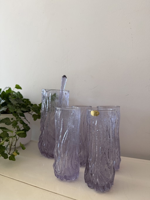 Brutalistische Karaffe mit Gläsern aus Alexandria, Italien, 1970er Jahre – glazen karaffen, Murano Glass (photo 2 of 9)