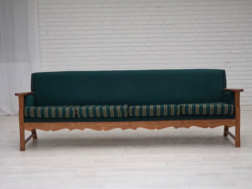 1970s, Danish 4-seater sofa, furniture wool, solid oak wood.