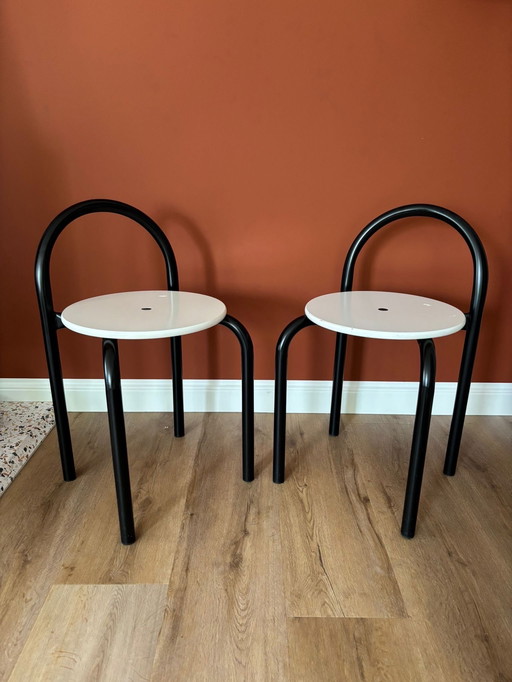 Vintage Memphis period chairs/stools with backrest