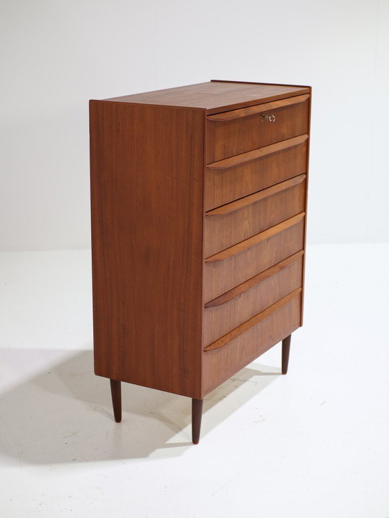 Image 1 of Tall chest of drawers vintage teak Danish 1960s tallboy