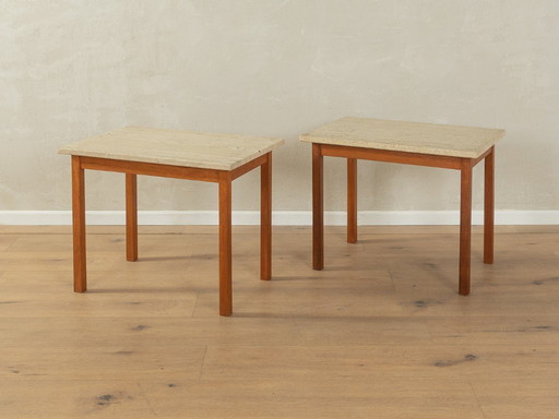 2x Travertin Side Tables with teak frame, 1960s