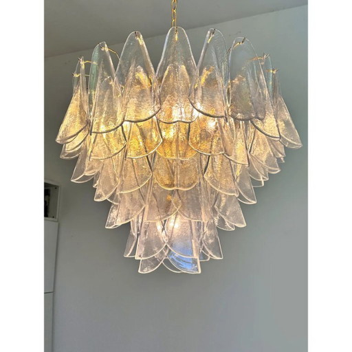 Venetian Transparent “Rondini” Murano Glass Gold Chandelier