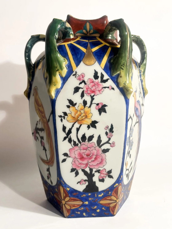 Czechoslovakian Ceramic Vase with Handles and Floral Motifs 1960s – Porcelain (photo 5 of 17)
