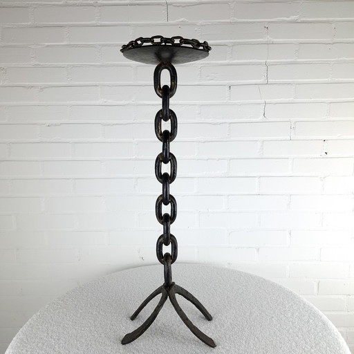 Vintage brutalist vloerkandelaar zwart ketting gietijzer