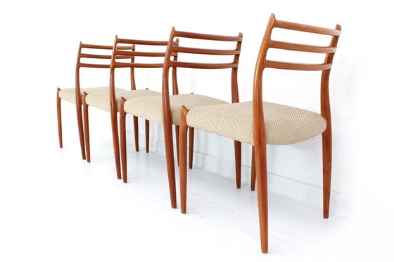 Image 1 of als nieuw, Set van 4 Niels O. Møller by J.L. Møllers, Model 78 Vintage Teak Deense Eetkamerstoelen, nieuwe bekleding, RP. 5160,-