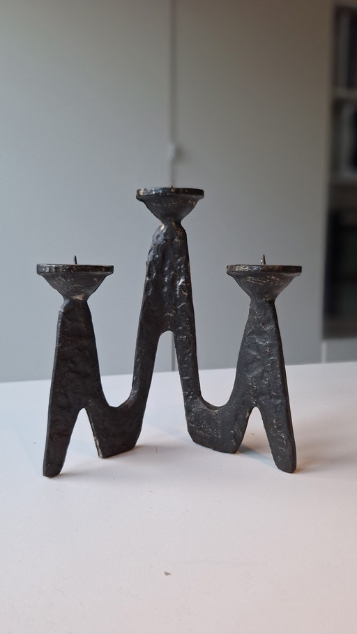 Lampadario brutalista vintage in ghisa di metà secolo