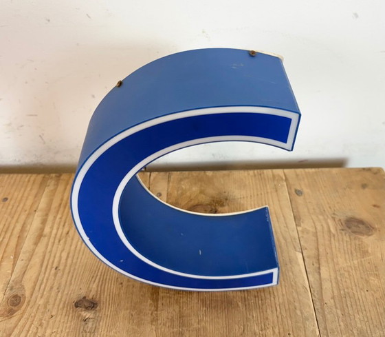 Image 1 of Vintage Blue Plastic Illuminated Letter C , 1970s