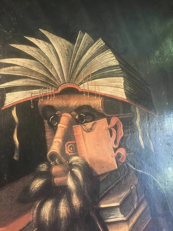 El bibliotecario, sobre lienzo 89x65 – Pinturas y dibujos, Wood, Canvas, Vintage (photo 4 of 13)