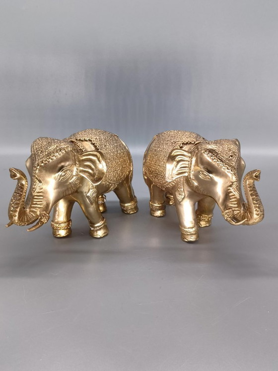 Image 1 of Paar vergoldete Elefantenskulpturen aus Bronze