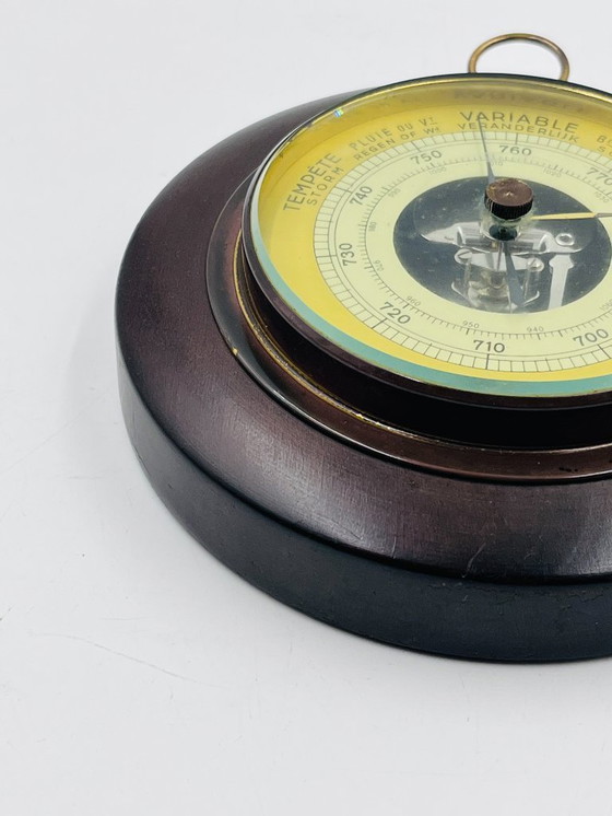 Image 1 of Vintage wall barometer in wood and brass-plated metal from the 1960s
