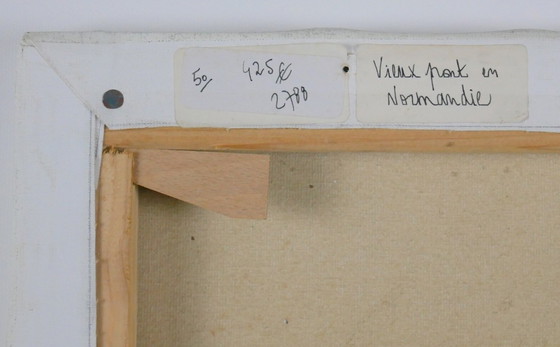 Image 1 of Pintura al óleo postimpresionista firmada. Puente de ladrillo antiguo en Normandía.