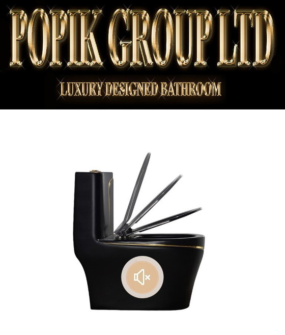 Image 1 of Modello di design per WC di lusso nero con linea dorata