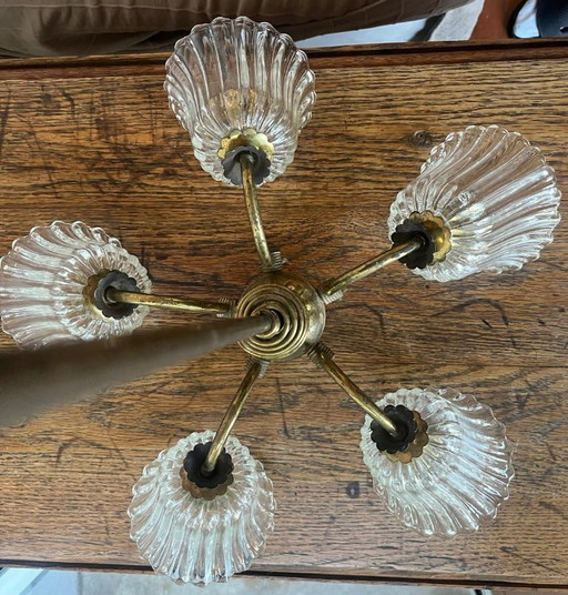 Lámpara de araña de 5 luces en cristal de Murano y latón