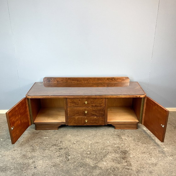 Image 1 of Commode basse, petit meuble à tiroirs, bouleau flammé, années 1950