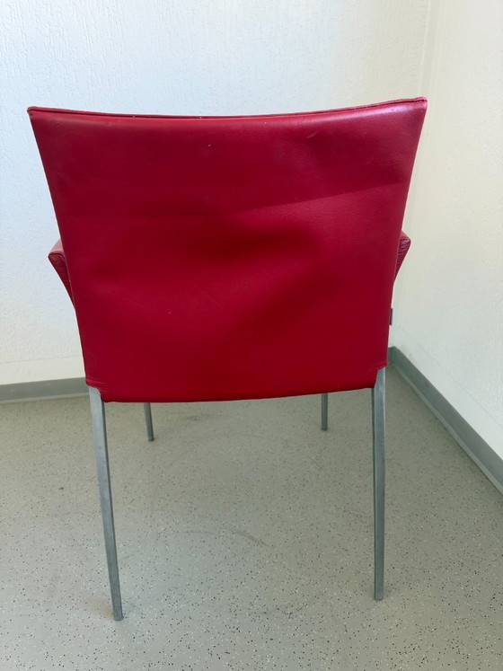 Zanotta Lia Design Fauteuil, Rood Leer, Barbieri, Eetkamerstoelen, Metaal, Modern (foto 4 van 6)