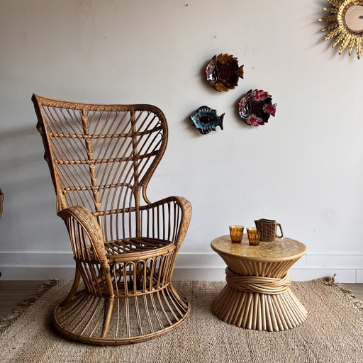 Gio Ponti Wingback Peacock Fauteuil – Rattan