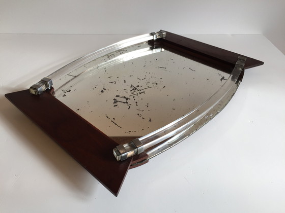 Image 1 of Specchio Art Déco e vassoio in legno Francia