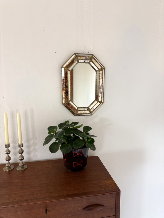 Image 1 of Vintage Octagonal mirror with gold rim ‘80s