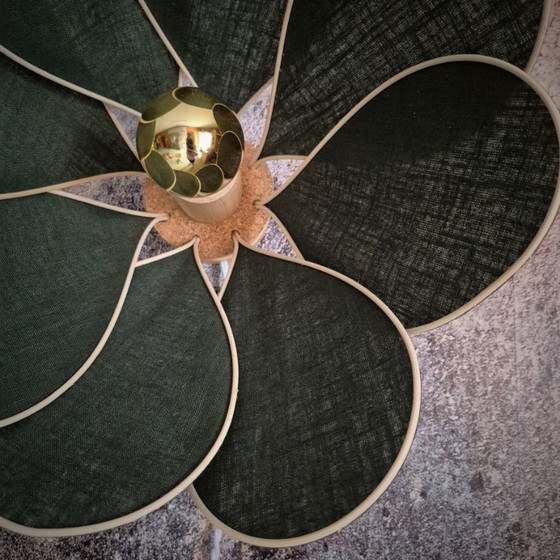 Image 1 of Flower wall lamp, Nymphéa model, 8 petals in rattan and fabric (customizable shade)