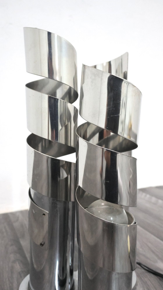 Image 1 of Max Sauze Spiral Chromed Steel Design Table Lamp Attr. 70s