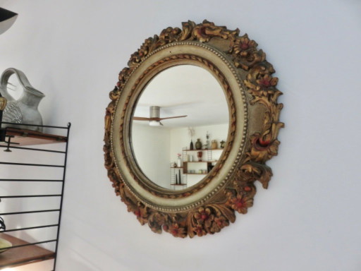 Grand Miroir Mural, Rond, Baroque, 1970, Motifs Floraux – spiegels, Polyester (photo 2 of 17)