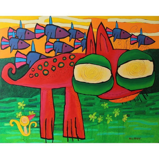 Paul Megens large painting 'The Phnom Penh bridge eater'