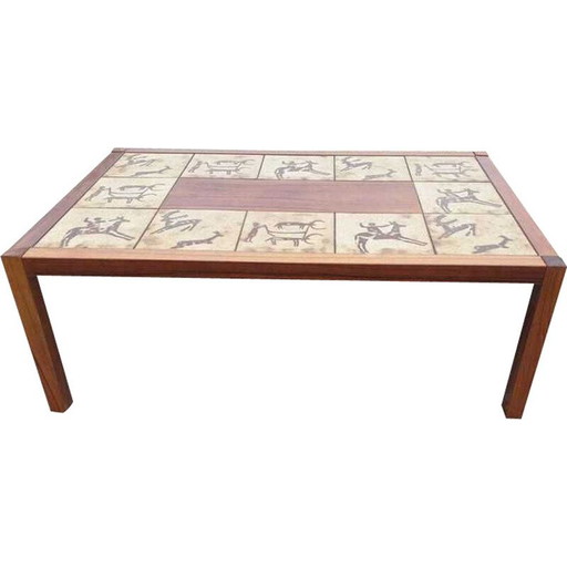 Tavolino da caffè vintage scandinavo decorato con piastrelle
