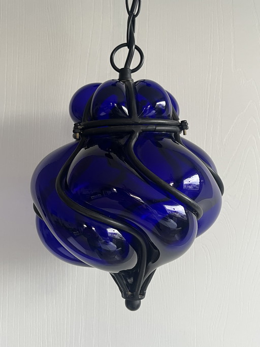 Lámpara de cristal soplado de Murano azul