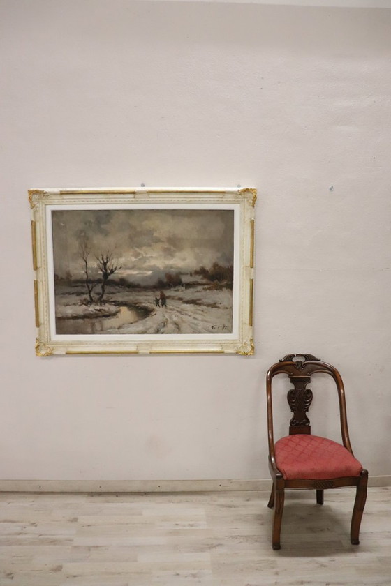 Image 1 of Dipinto ad olio su tela, Paesaggio invernale, firmato Karpoff