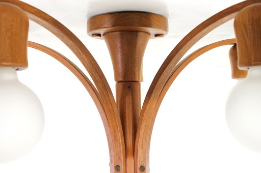 Wie Neu! Domus Danish Mid Century Teak Chandelier / Kronleuchter, Vintage Deckenleuchte