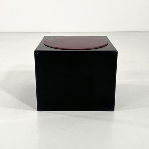 Black & Burgundy Cube Stool Il Kubile from MIM Roma, 1970s