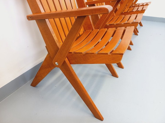 Image 1 of Set of 4 vintage beechwood garden armchairs from the 1960s