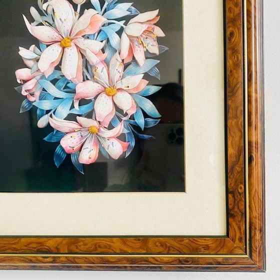 Image 1 of Scultura di carta 3D vintage incorniciata con fiori