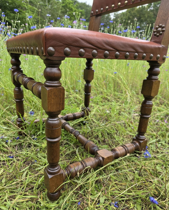 Image 1 of Set of 4 vintage oak chairs with leather