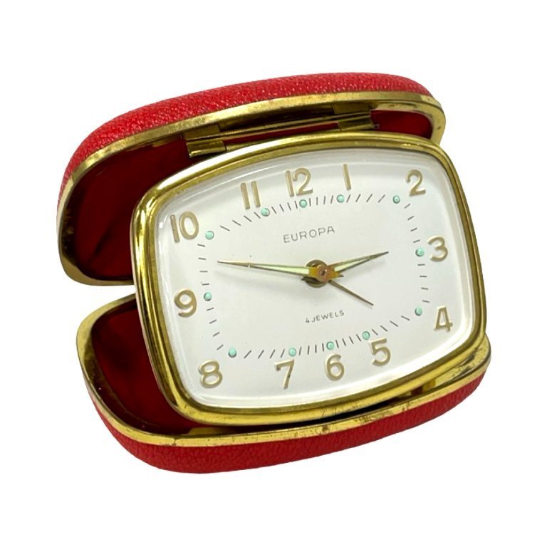 Vintage travel alarm clock EUROPA | 1960s mechanical 4 Jewels