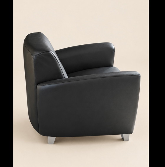 Fauteuil en cuir noir, Métal (photo 5 sur 5)