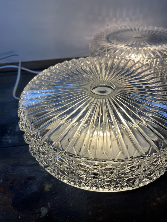 Image 1 of 2 large vintage crystal prism ceiling lamps