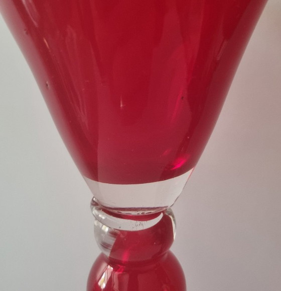 2x Italian Art Glass Chalice Vases 39.5 cm High, Glass art, Red (photo 6 of 6)